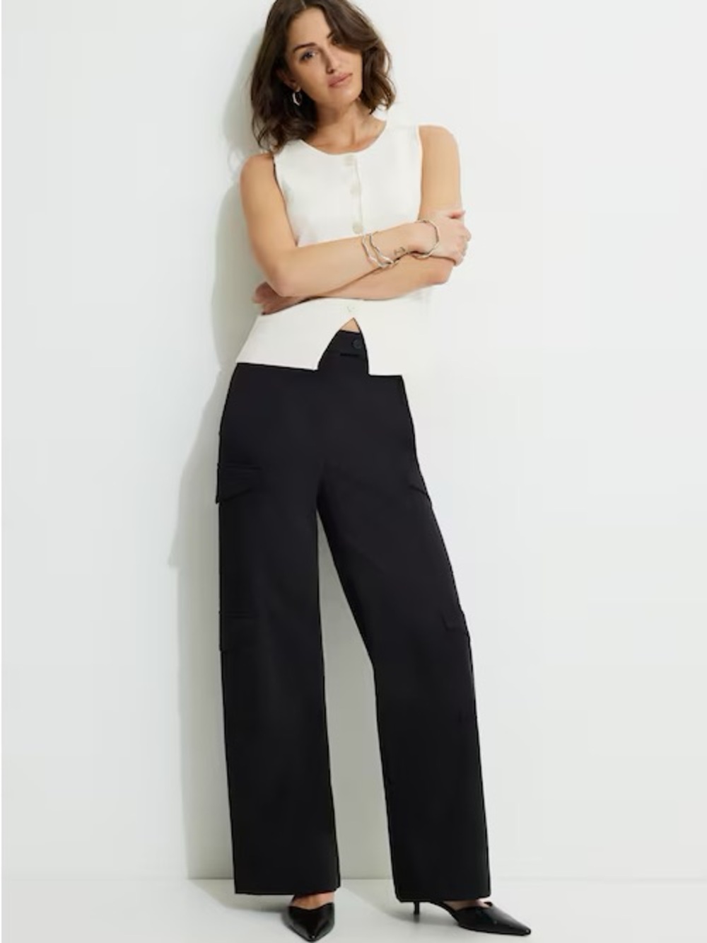 Dynamite Black Wide-Leg Cargo Pants